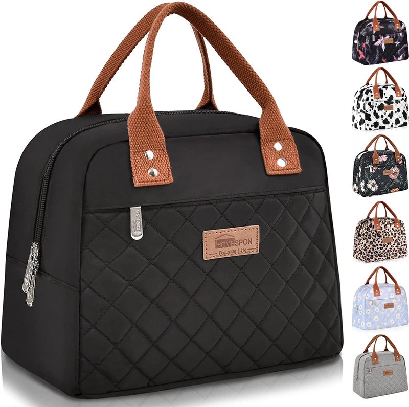 HOMESPON Insulated Lunch Bag for Women Men Adults Lunch Tote with Front Pocket Lunch Box Container Cooler Bag for Work Picnic (Black) - Image 1